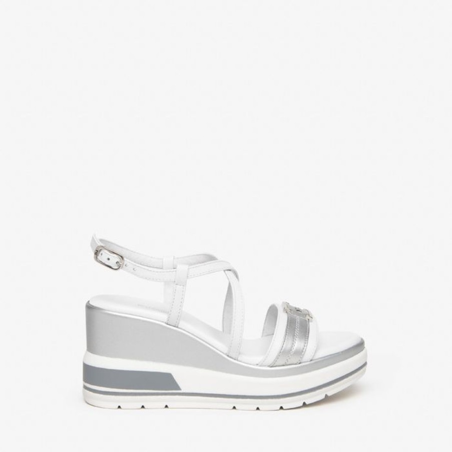 NeroGiardini Nerogiardini White And Silver Platform Sandal | Sandals