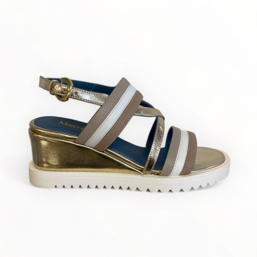 Marco Moreo Marco Moreo White/Taupe & Gold Wedge Sandal | Sandals