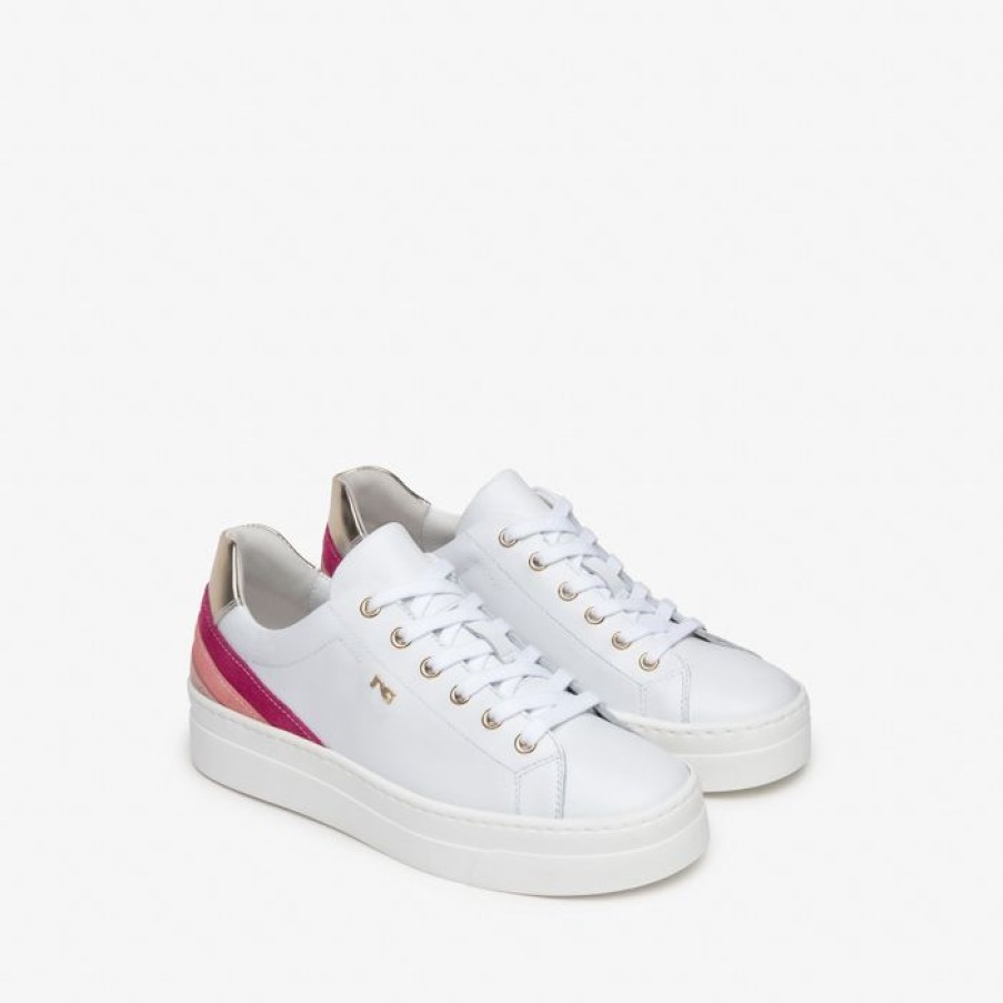 NeroGiardini Nerogiardini White Trainer With Gold And Pink Trim | Trainers