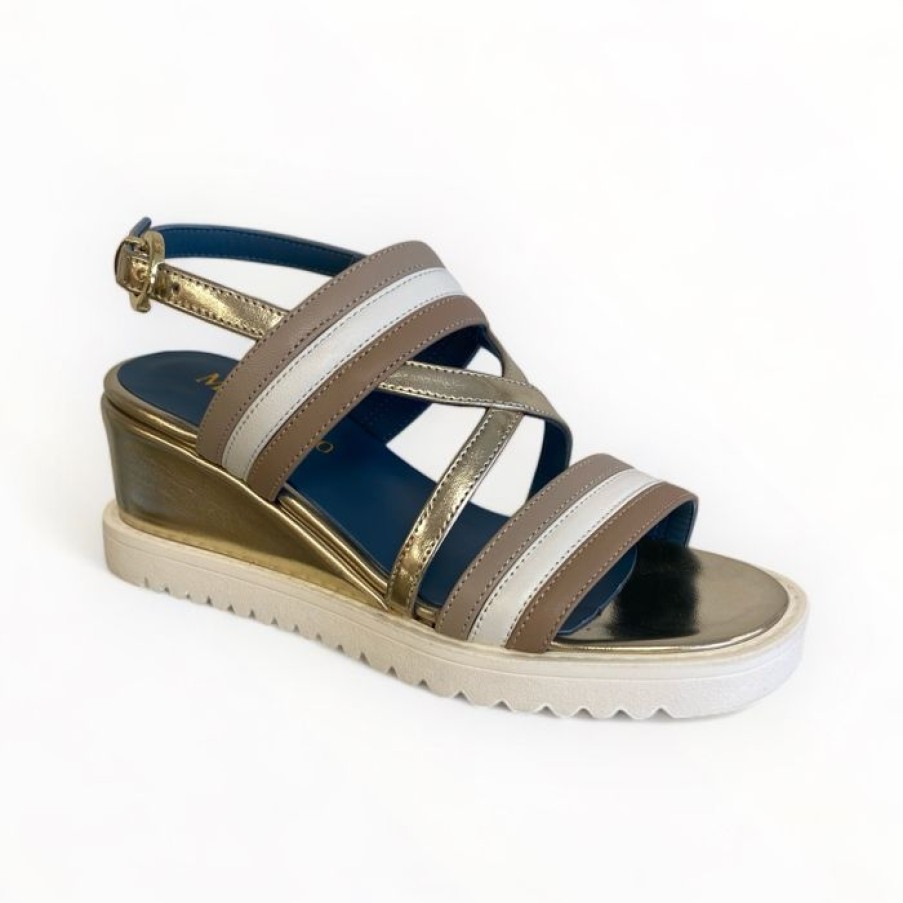 Marco Moreo Marco Moreo White/Taupe & Gold Wedge Sandal | Wedges