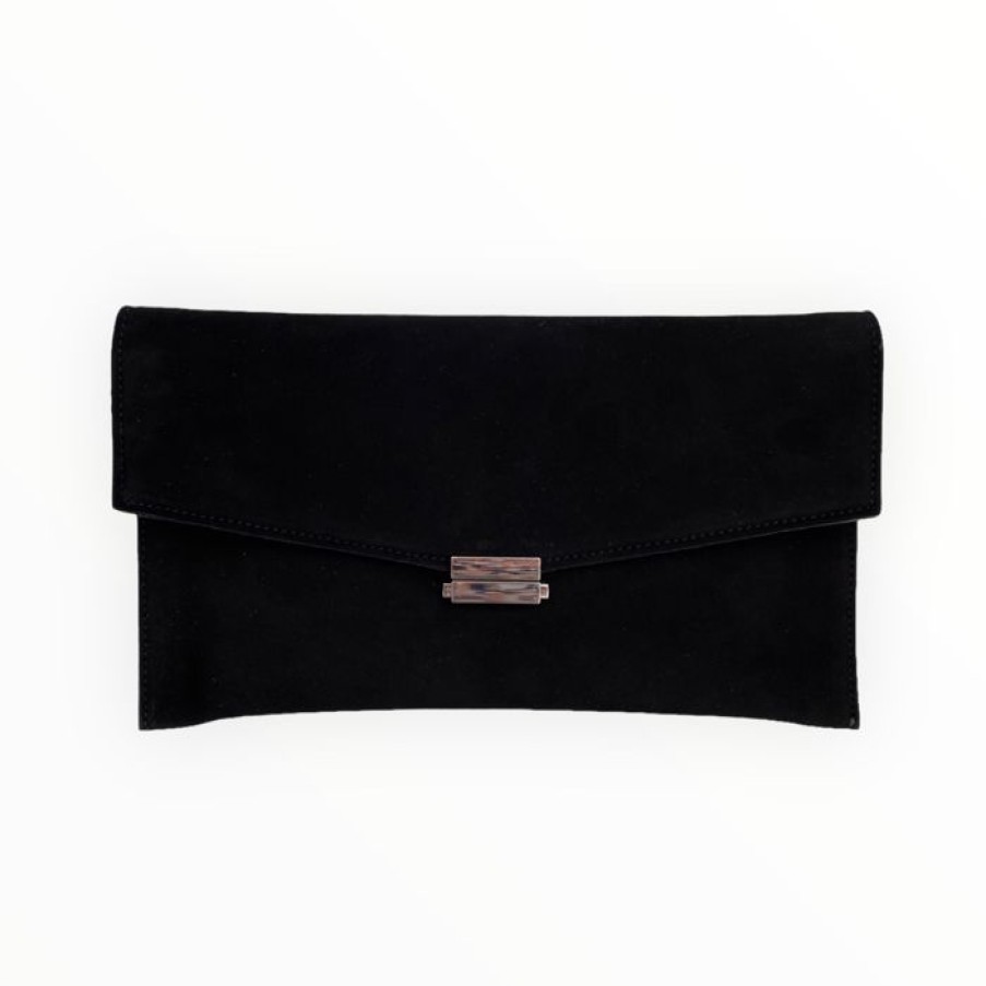 LODI Lodi Black Suede Clutch Bag - Silver Hardware | Handbags