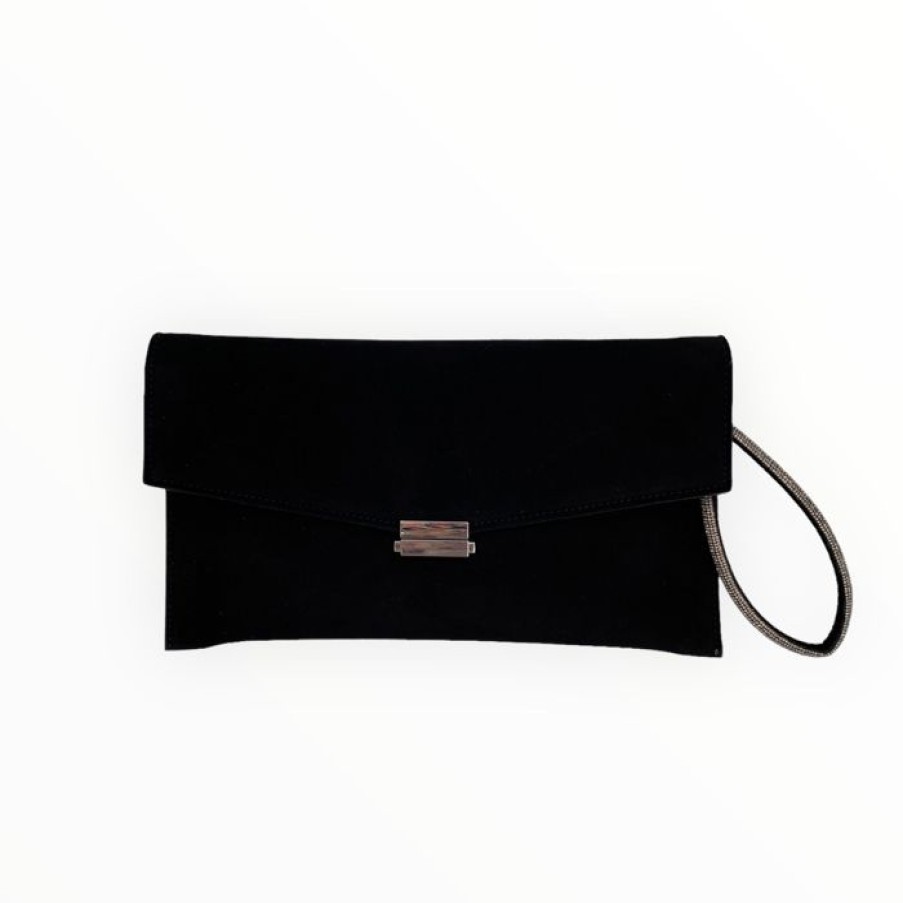 LODI Lodi Black Suede Clutch Bag - Silver Hardware | Handbags